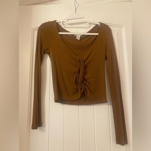 Brown crop long sleeve with ties